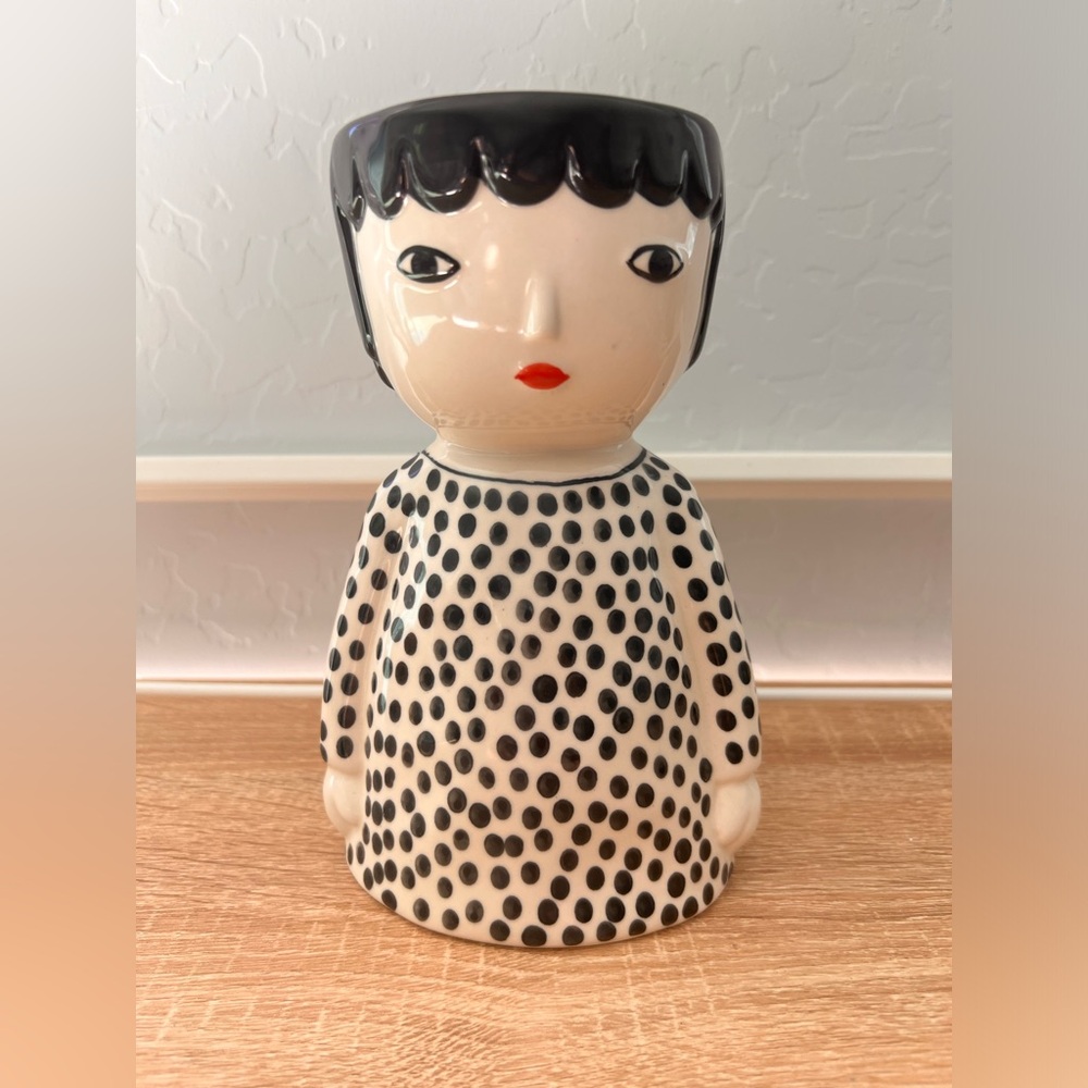 Anthropologie Kinska Girl Planter Polka Dot Black and White
